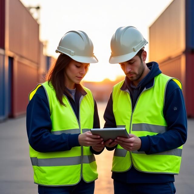 Professional logistics workers managing cargo
